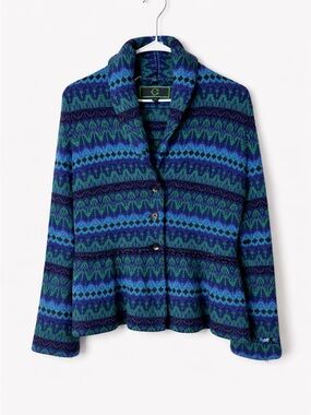 C. Wonder Vintage Cashmere Wool Shawl Collar Blue & Green Peplum Cardigan Size S